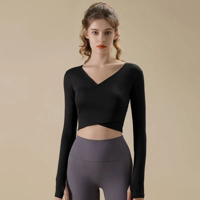 Cross Hem V-Neck Crop Top
